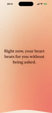 Selune feed in the Sunrise theme showing the affirmation "Right now, your heart beats for you without being asked."